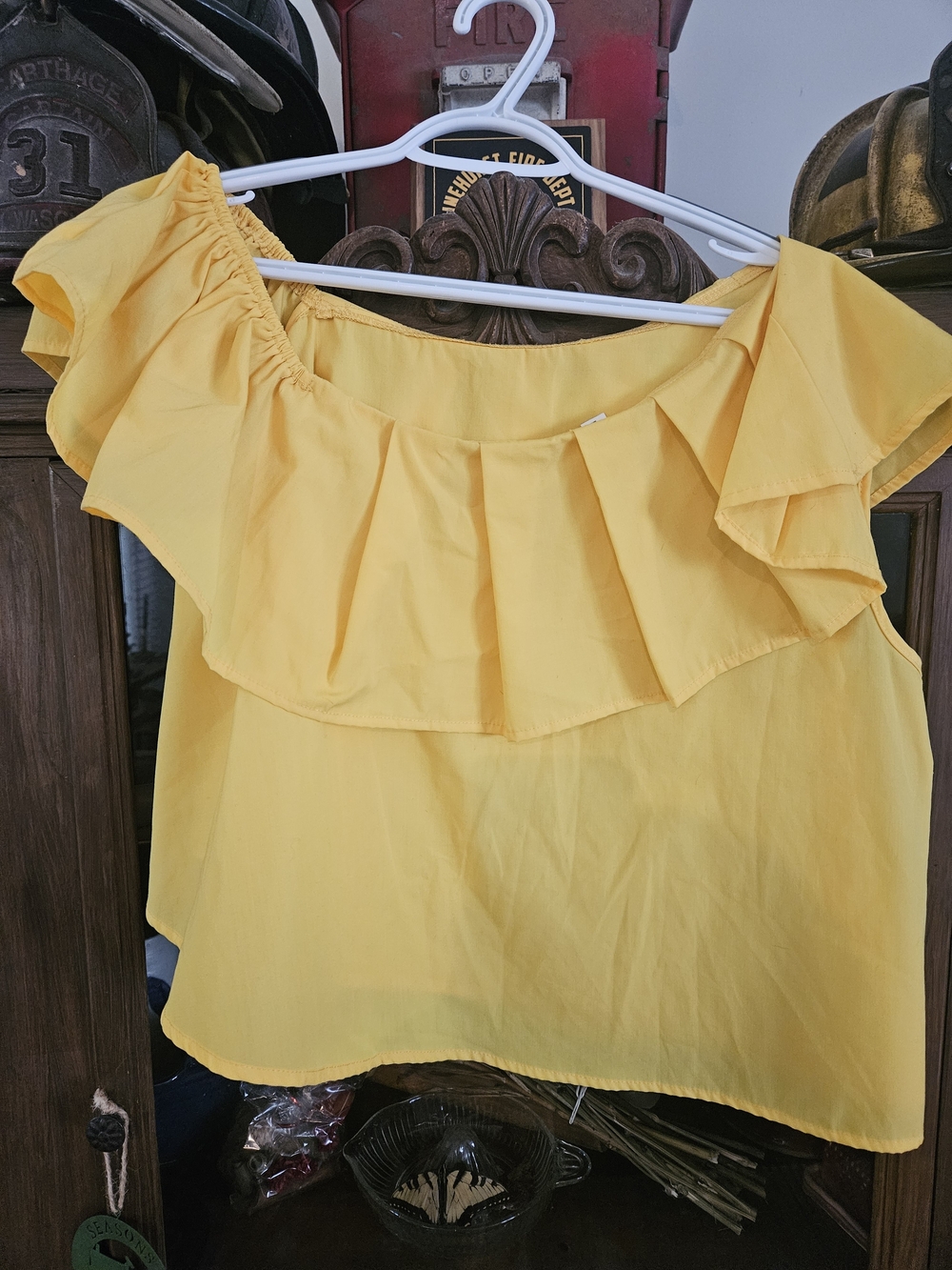 SHEIN Yellow Ruffle Off-Shoulder Blouse